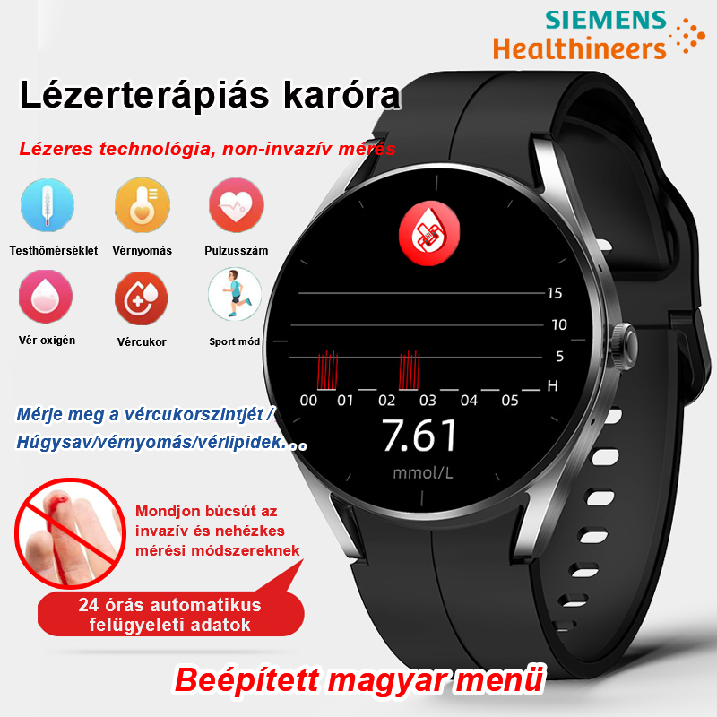 Siemens nagy pontosságú, nem invazív vércukormérő lézerterápiás óra