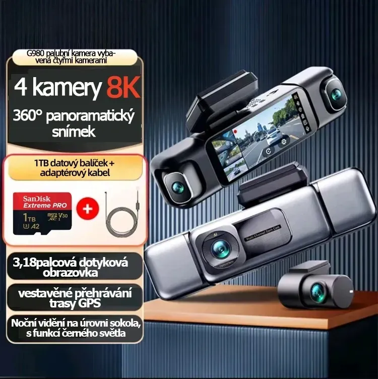 🔥🔥🔥Garmin G980 – Chytrá palubní kamera s AI a hlasovým ovládáním | 360° panoramatické snímání se čtyřmi kamerami | 4K ultra noční vidění + přesné GPS sledování pro maximální bezpečí na cestách🔥🔥🔥