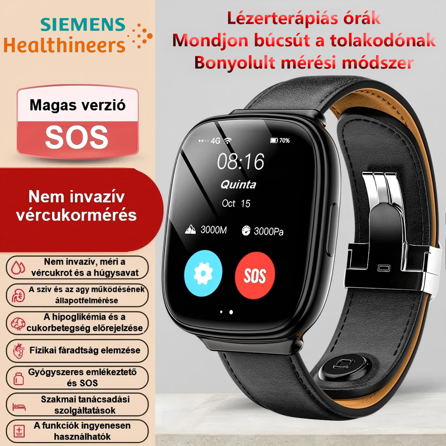 Siemens nagy pontosságú, nem invazív vércukormérő lézerterápiás óra