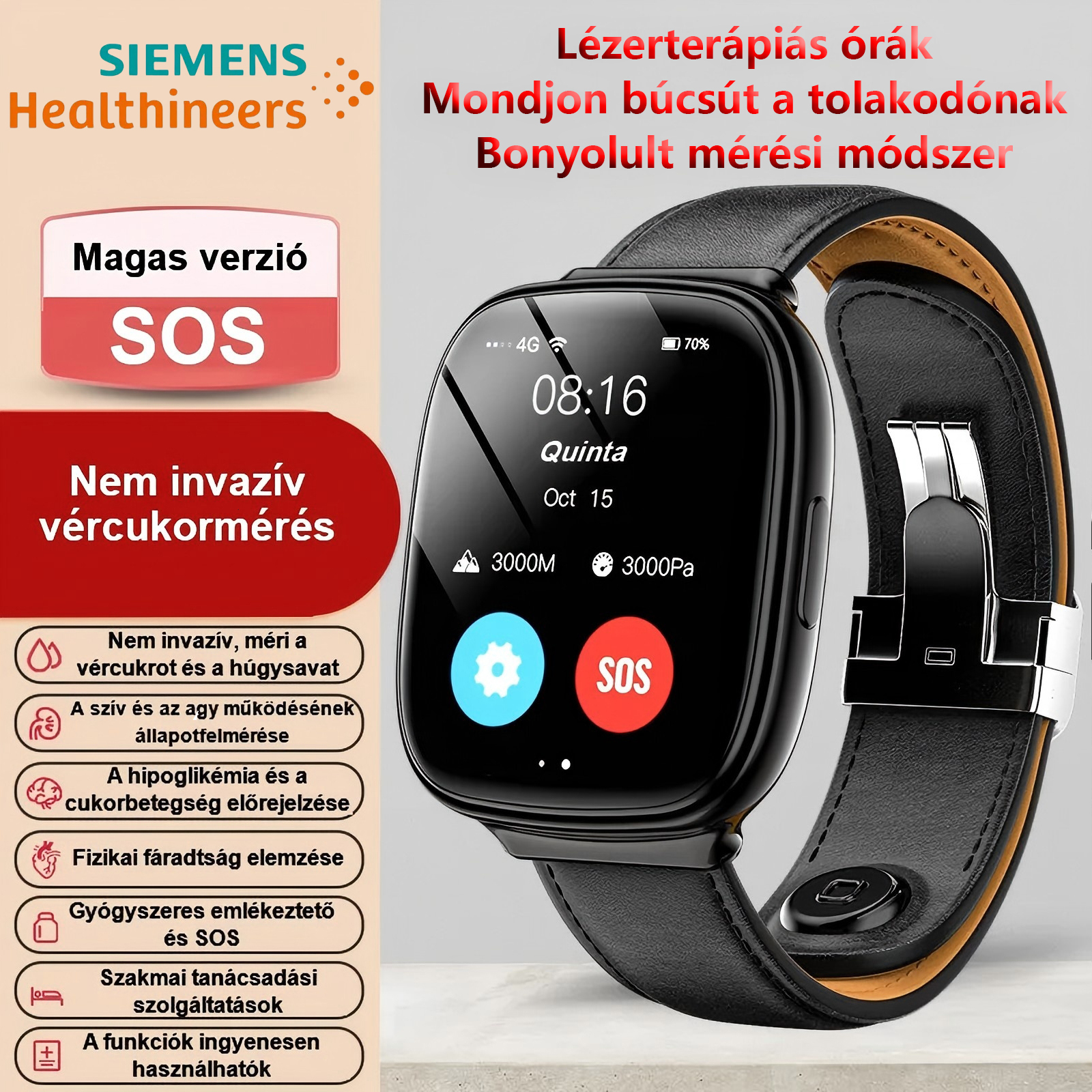 Siemens nagy pontosságú, nem invazív vércukormérő lézerterápiás óra