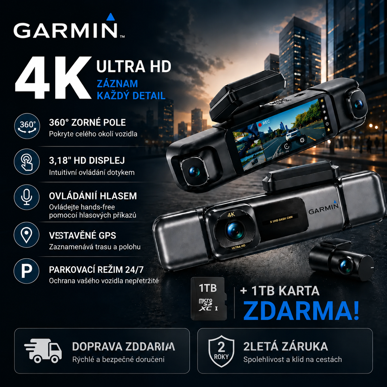 Garmin G980 (Nejnovější model 2026): Inteligentní 360° autokamera s hlasovým ovládáním, 4K rozlišením a GPS