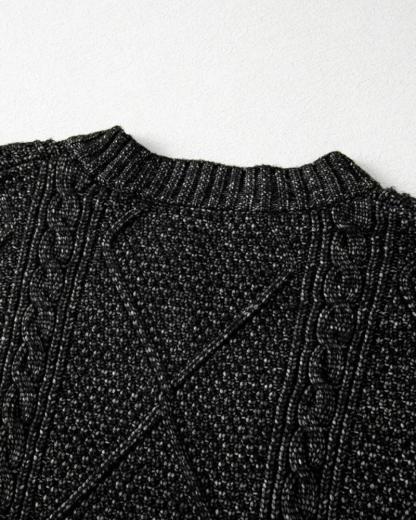 Round Neck Long Sleeve Drop Shoulder Pullover Sweater Casual Loose Fit Cable Knit Mid-length Sweater