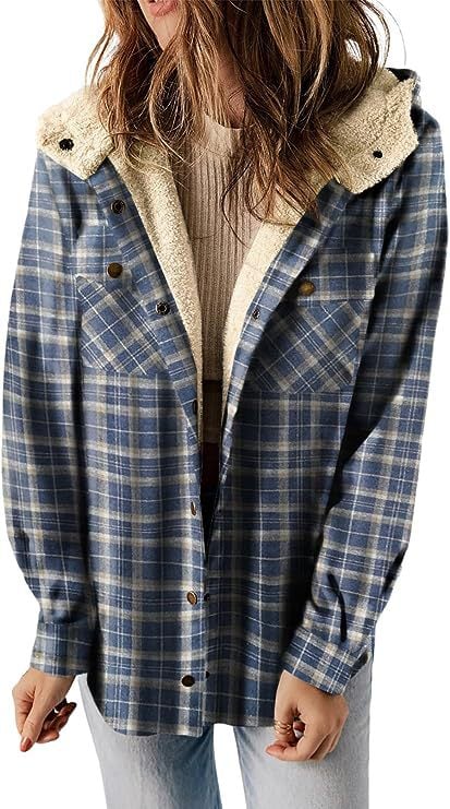 Women's Autumn/Winter Plaid Jacket Long Sleeve Buckle  Hooded Jacket Warm Coat