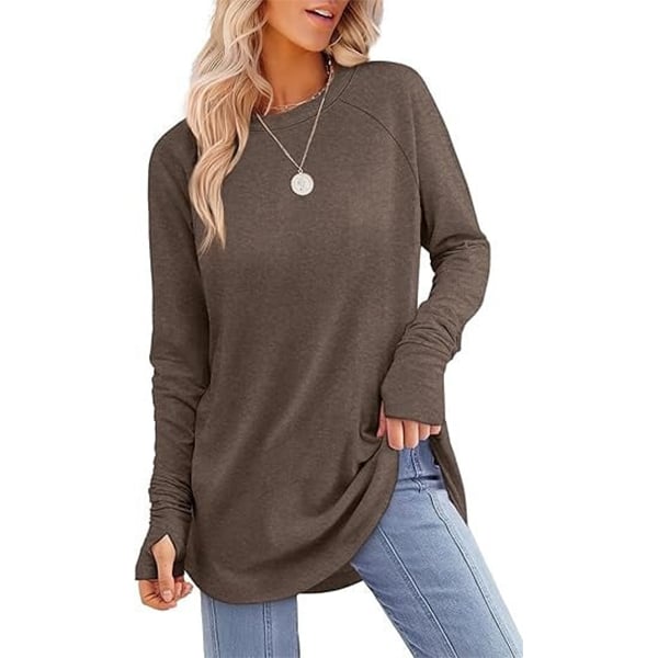Womens Tunic Tops to Wear with Leggings Long Sleeve Thumb Crew Neck Cu