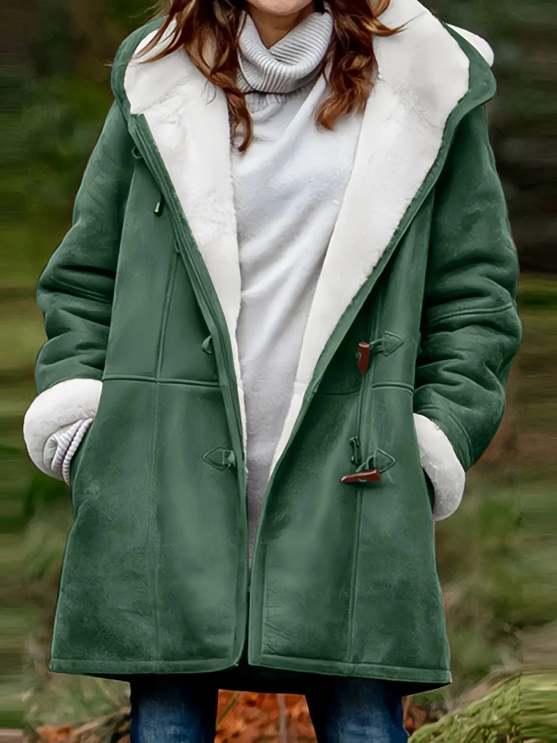 🔥Women Hooded Velvet Horn Button Coat