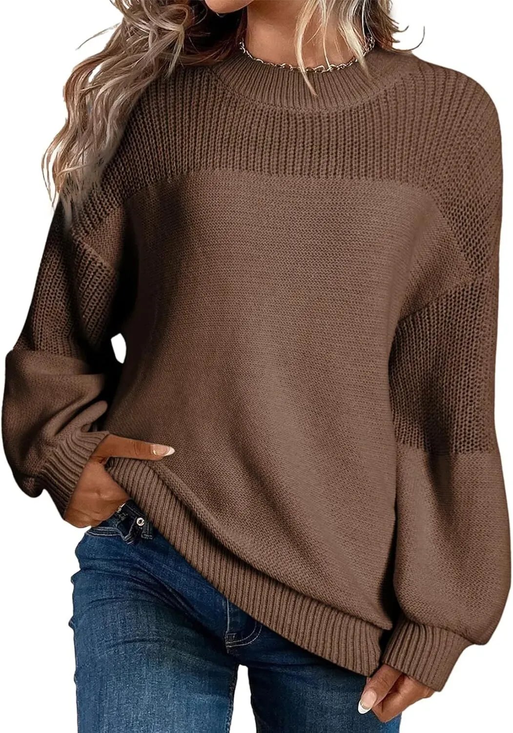 Women's Casual Long Sleeve Loose Crewneck Knit Solid Sweaters