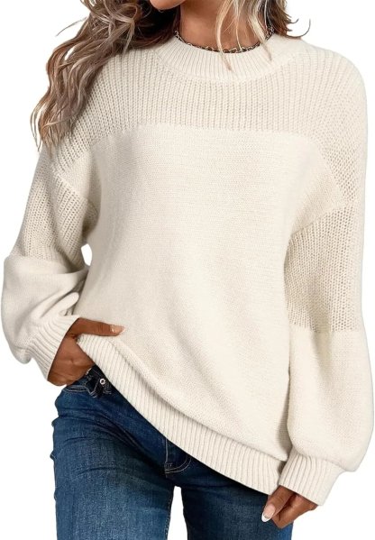 Women's Casual Long Sleeve Loose Crewneck Knit Solid Sweaters