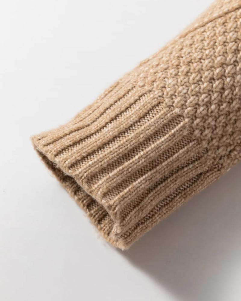 Round Neck Long Sleeve Drop Shoulder Pullover Sweater Casual Loose Fit Cable Knit Mid-length Sweater