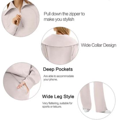 Lounge Sets For Women 2025 Half Zip Sweatshirt And Wide Leg Sweatpant 2 Piece Outfits Sweatsuit Tracksuit