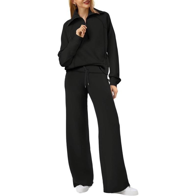 OFEEFAN Lounge Sets For Women 2025 Half Zip Sweatshirt And Wide Leg Sw