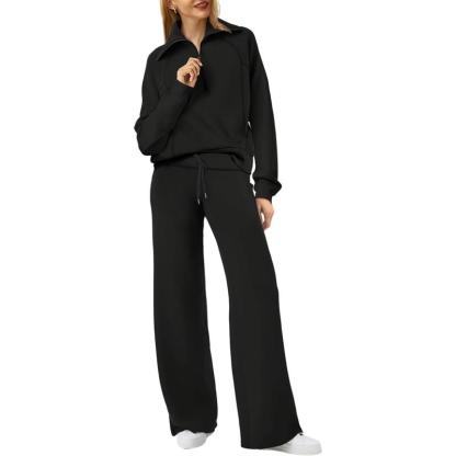 Lounge Sets For Women 2025 Half Zip Sweatshirt And Wide Leg Sweatpant 2 Piece Outfits Sweatsuit Tracksuit