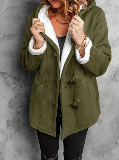 🔥Women Hooded Velvet Horn Button Coat