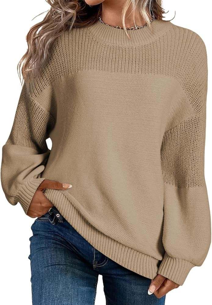 Women's Casual Long Sleeve Loose Crewneck Knit Solid Sweaters