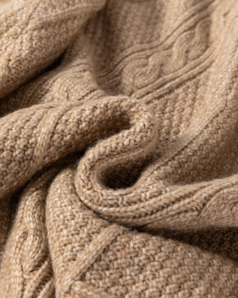 Round Neck Long Sleeve Drop Shoulder Pullover Sweater Casual Loose Fit Cable Knit Mid-length Sweater