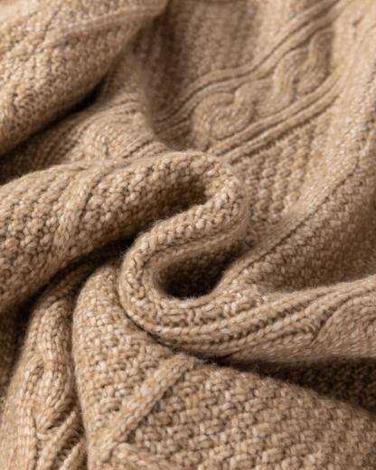 Round Neck Long Sleeve Drop Shoulder Pullover Sweater Casual Loose Fit Cable Knit Mid-length Sweater