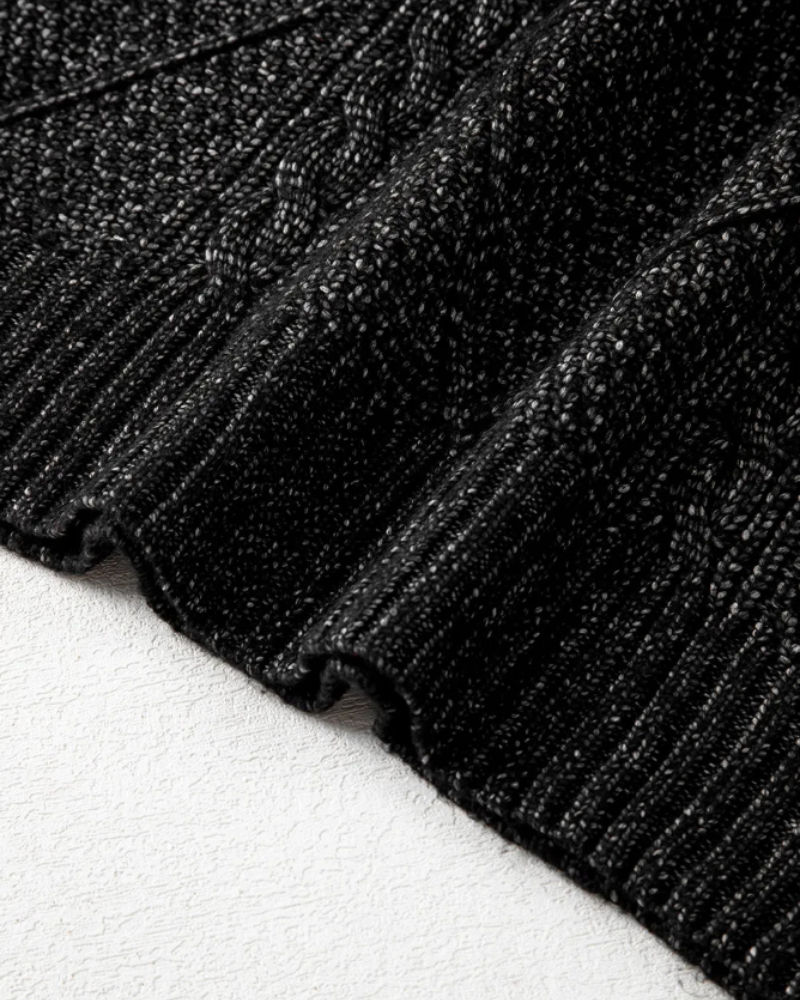 Round Neck Long Sleeve Drop Shoulder Pullover Sweater Casual Loose Fit Cable Knit Mid-length Sweater