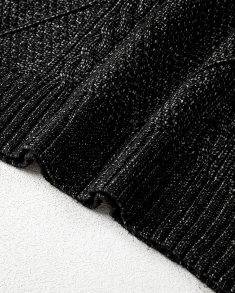 Round Neck Long Sleeve Drop Shoulder Pullover Sweater Casual Loose Fit Cable Knit Mid-length Sweater