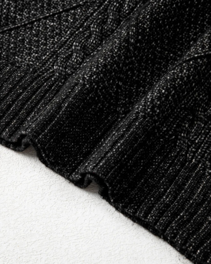 Round Neck Long Sleeve Drop Shoulder Pullover Sweater Casual Loose Fit Cable Knit Mid-length Sweater