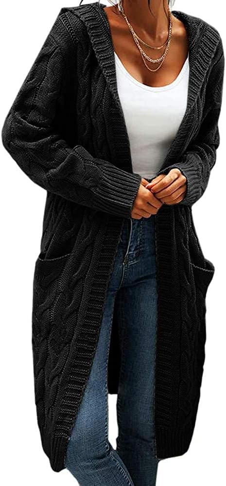 Women's Cable Knit Long Sleeve Sweater Cardigan Open Front Long Cardig