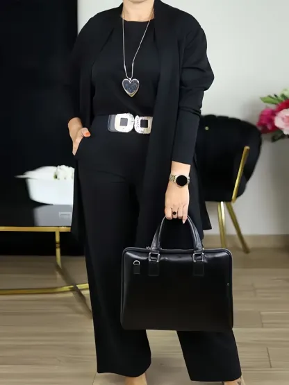 ⏰ LAST DAY 💥 Elegant 3-piece set including long cardigan, top and pants💞