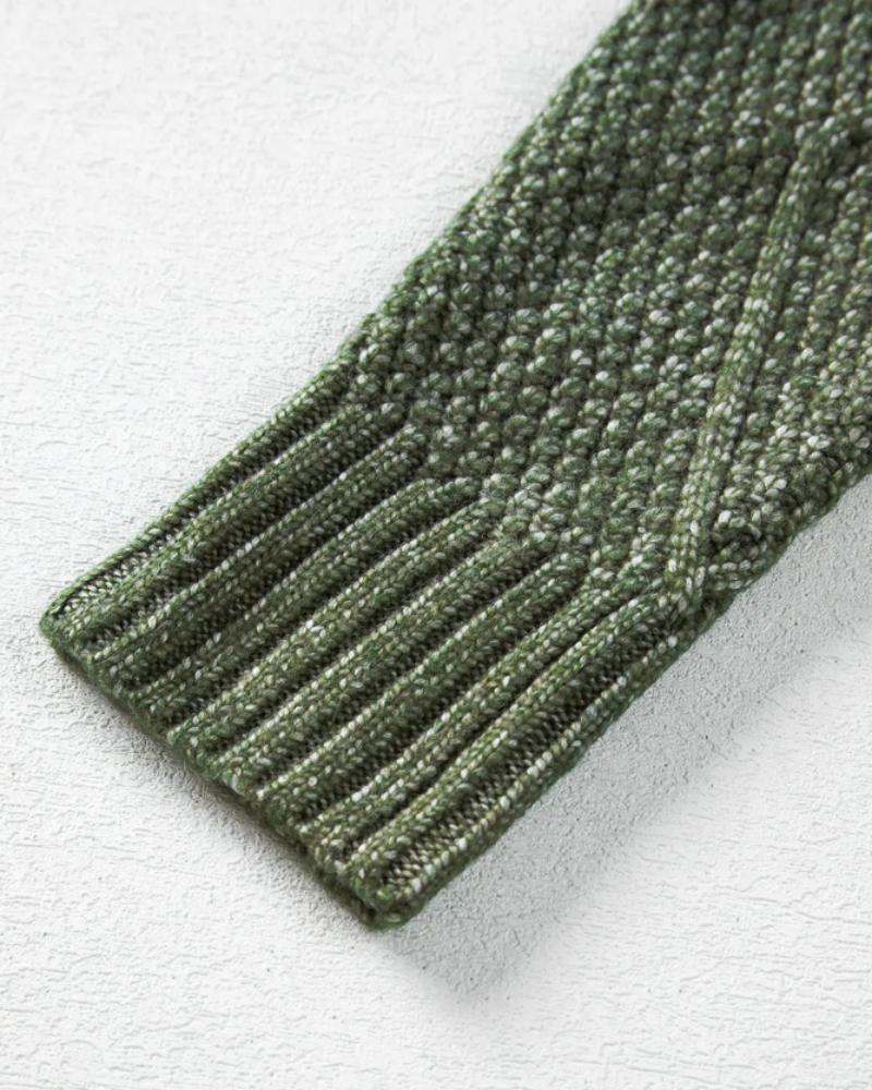 Round Neck Long Sleeve Drop Shoulder Pullover Sweater Casual Loose Fit Cable Knit Mid-length Sweater