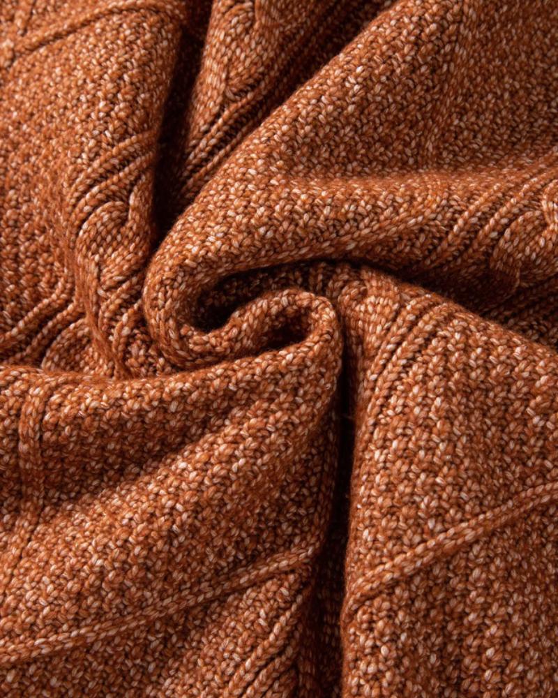 Round Neck Long Sleeve Drop Shoulder Pullover Sweater Casual Loose Fit Cable Knit Mid-length Sweater