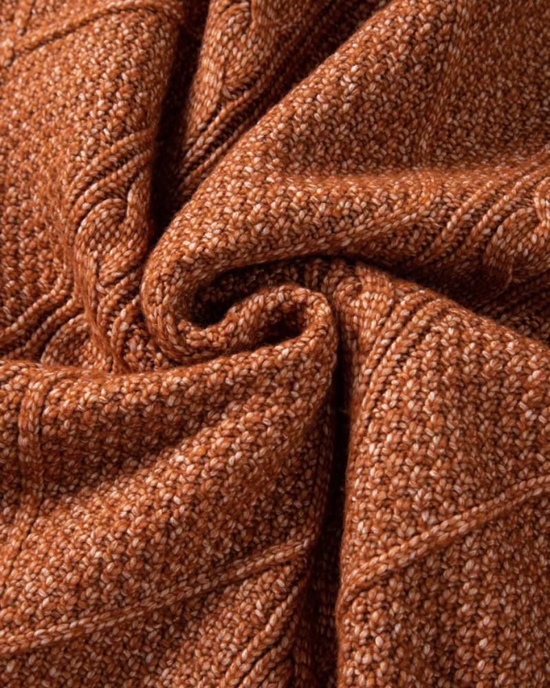 Round Neck Long Sleeve Drop Shoulder Pullover Sweater Casual Loose Fit Cable Knit Mid-length Sweater