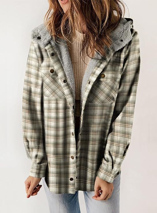 Women's Autumn/Winter Plaid Jacket Long Sleeve Buckle  Hooded Jacket Warm Coat