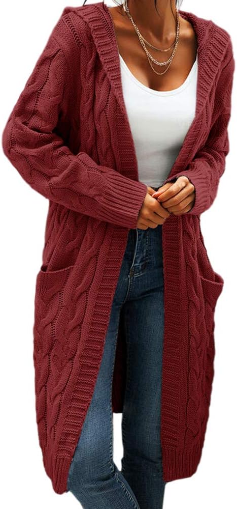 Women's Cable Knit Long Sleeve Sweater Cardigan Open Front Long Cardig