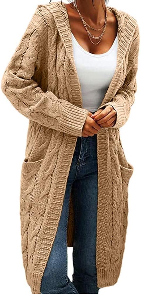 Women's Cable Knit Long Sleeve Sweater Cardigan Open Front Long Cardig