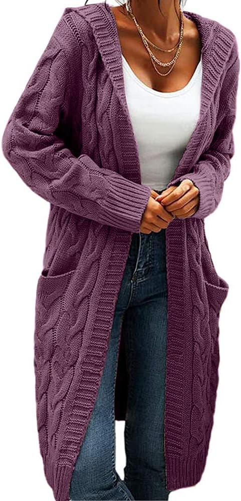 Women's Cable Knit Long Sleeve Sweater Cardigan Open Front Long Cardig