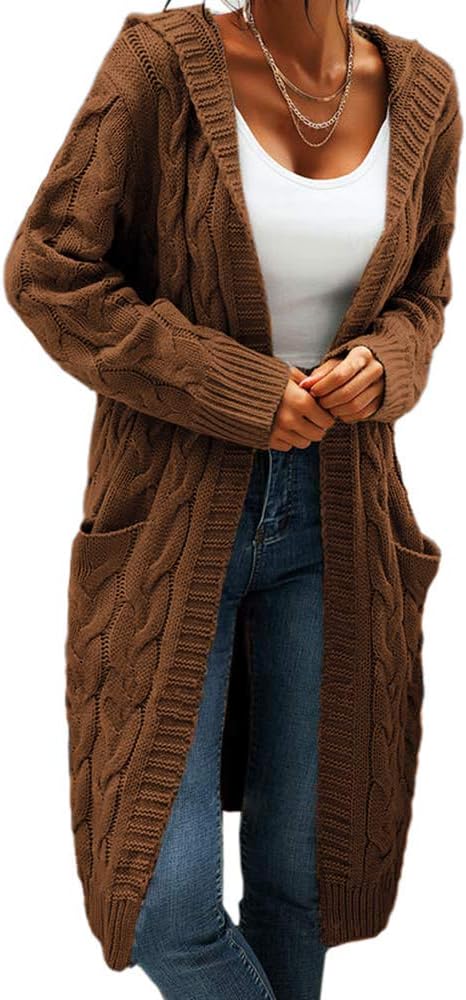 Women's Cable Knit Long Sleeve Sweater Cardigan Open Front Long Cardig