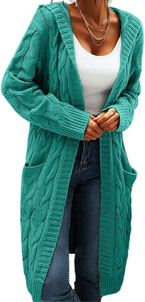 Women's Cable Knit Long Sleeve Sweater Cardigan Open Front Long Cardig