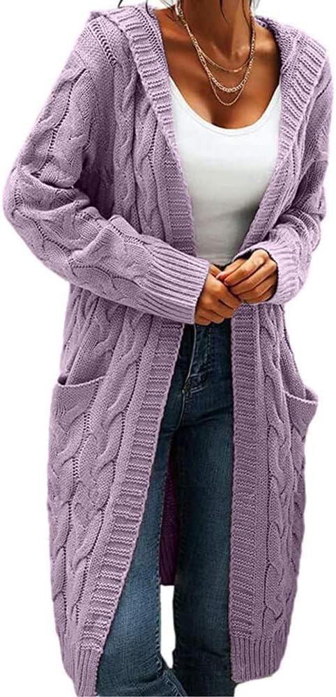 Women's Cable Knit Long Sleeve Sweater Cardigan Open Front Long Cardig