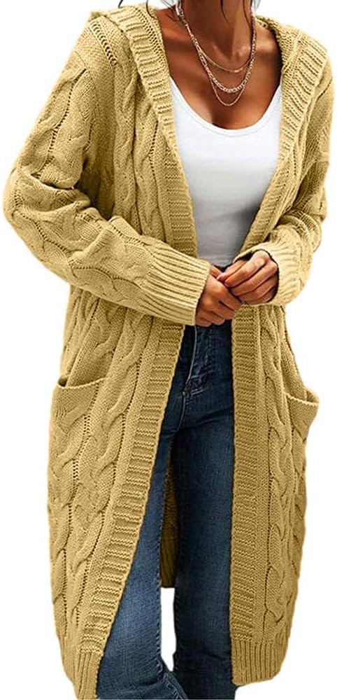 Women's Cable Knit Long Sleeve Sweater Cardigan Open Front Long Cardig