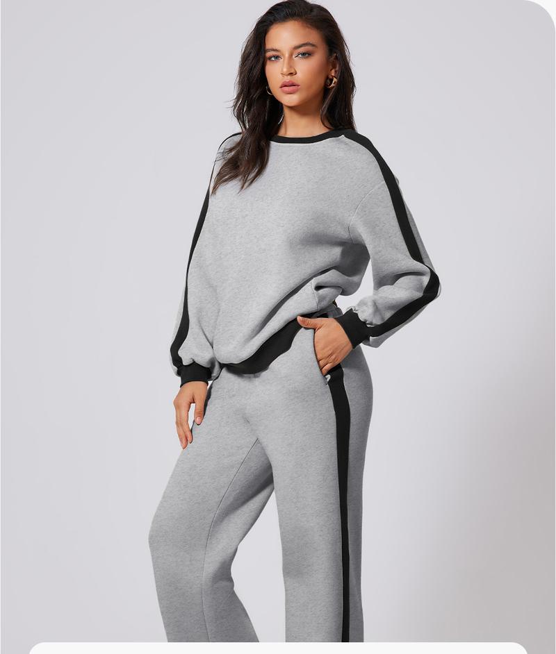 Aleumdr Women's 2 Piece Outfit Fleece Sweatsuit Casual Lounge Matching Sets Crewneck Loose Fit Cozy Sweatshirt & Straight Leg Sweatpants Womenswear Outdoorfun Outdoorfun