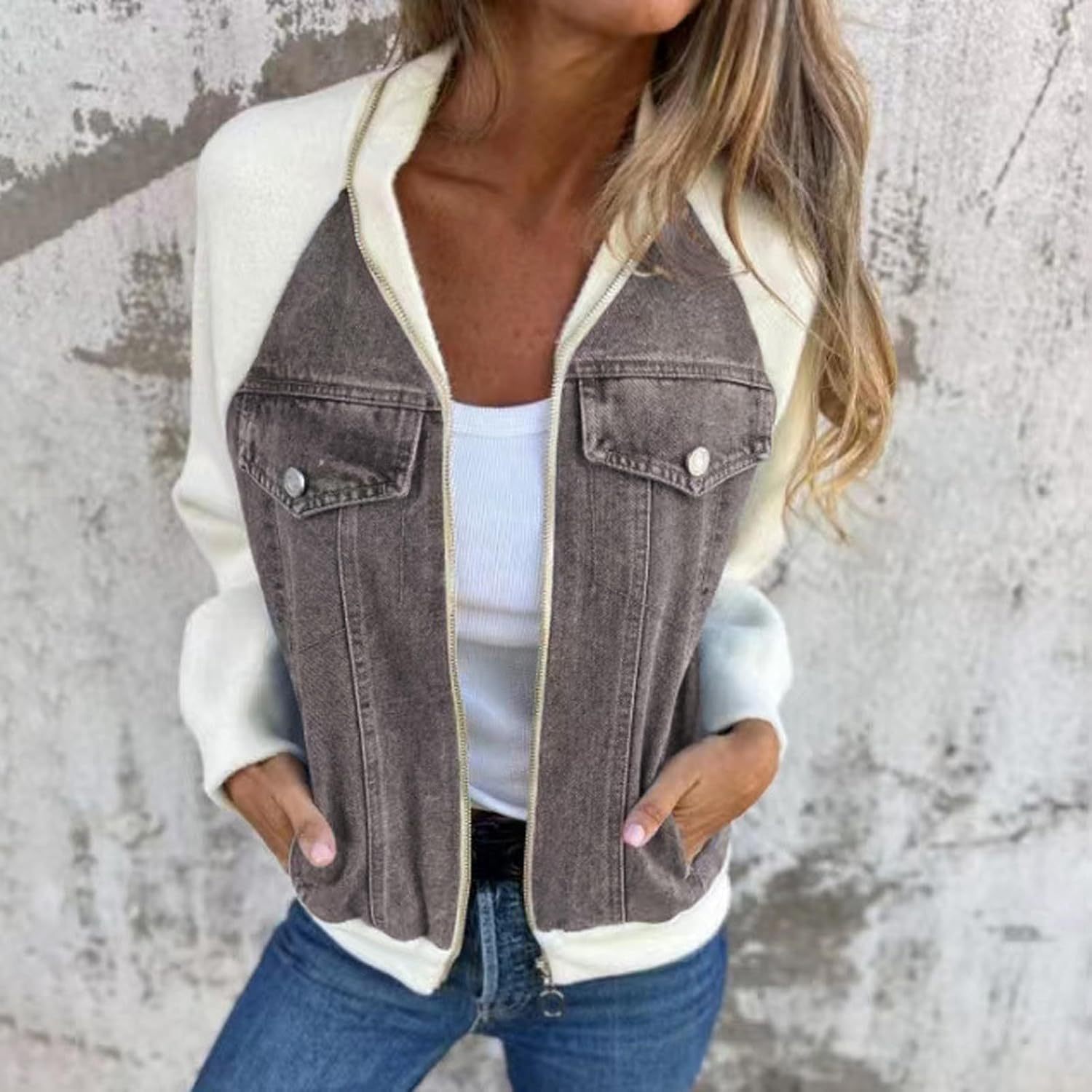Women's Casual Mid Long Denim Jackets Soft Warm Long Sleeves Jean Tops Cotton Fall Coats With Pockets