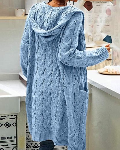 Women's Cable Knit Long Sleeve Sweater Cardigan Open Front Long Cardigans Pocket Hooded Casual Outwear