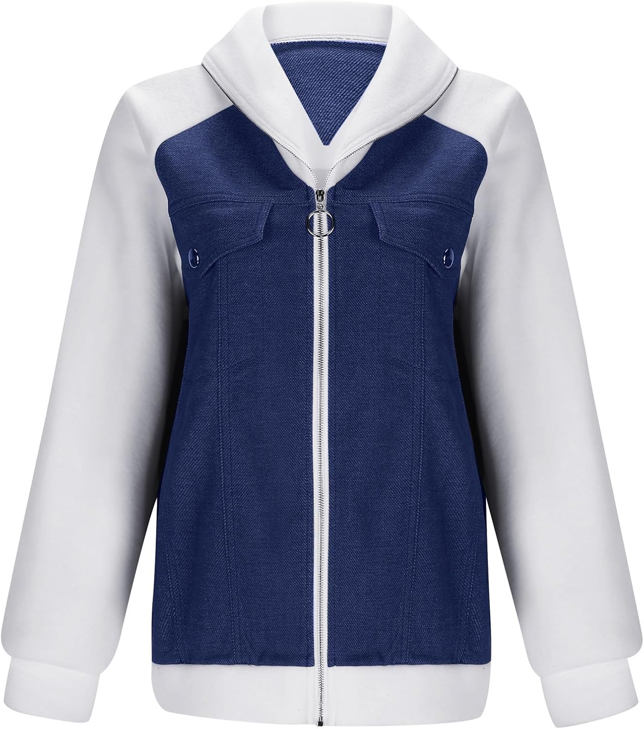 Women's Casual Mid Long Denim Jackets Soft Warm Long Sleeves Jean Tops Cotton Fall Coats With Pockets