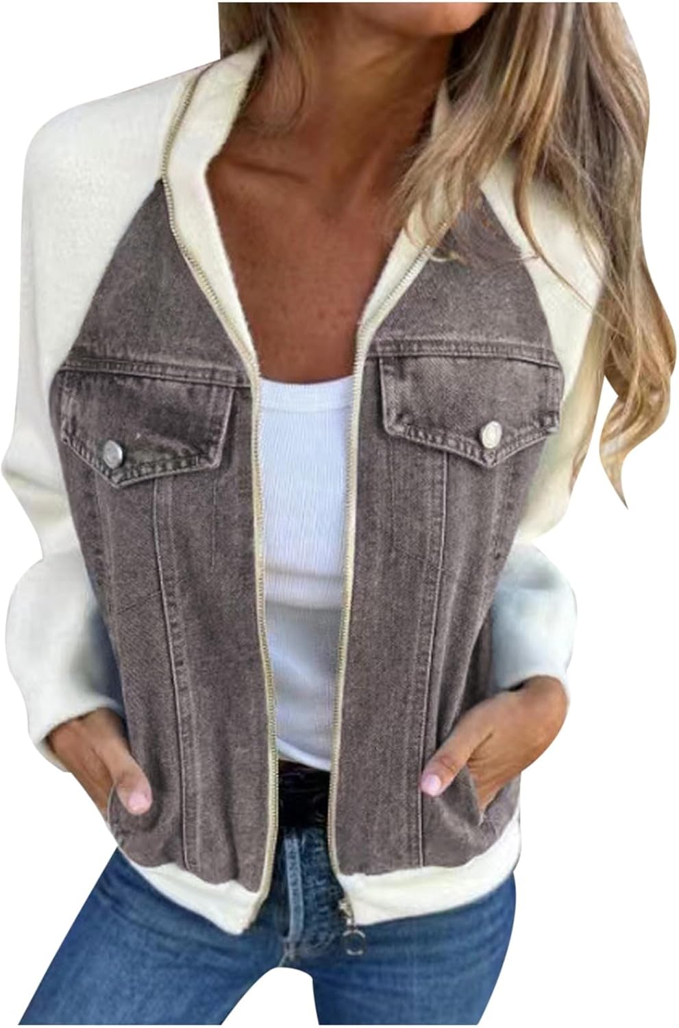 Women's Casual Mid Long Denim Jackets Soft Warm Long Sleeves Jean Tops Cotton Fall Coats With Pockets