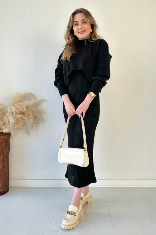 Short Sweater Knit Dress Set