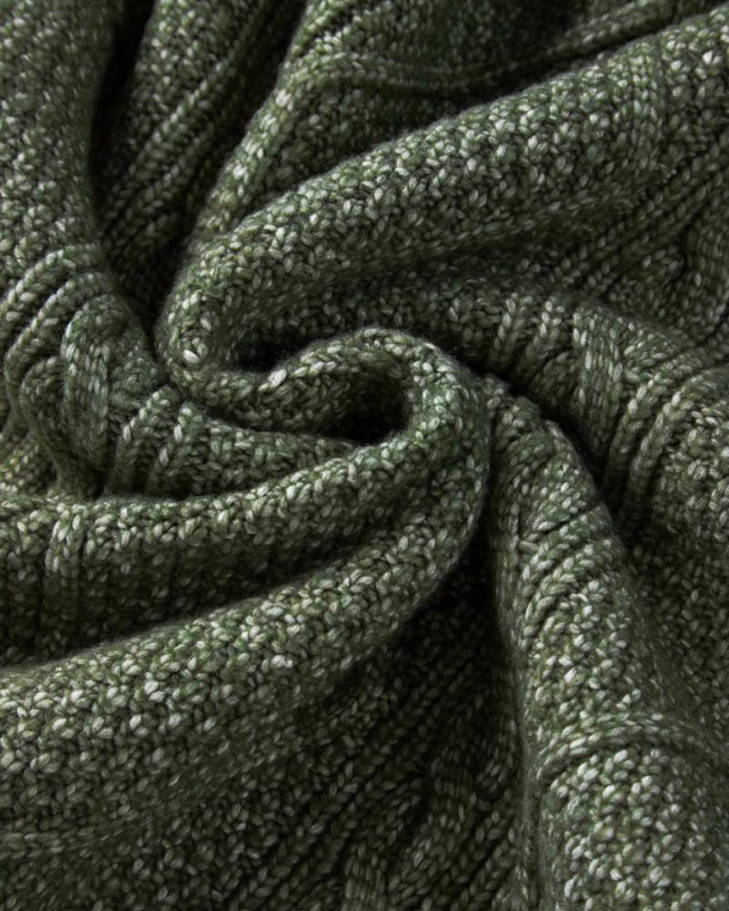 Round Neck Long Sleeve Drop Shoulder Pullover Sweater Casual Loose Fit Cable Knit Mid-length Sweater