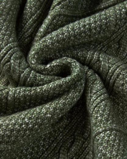 Round Neck Long Sleeve Drop Shoulder Pullover Sweater Casual Loose Fit Cable Knit Mid-length Sweater