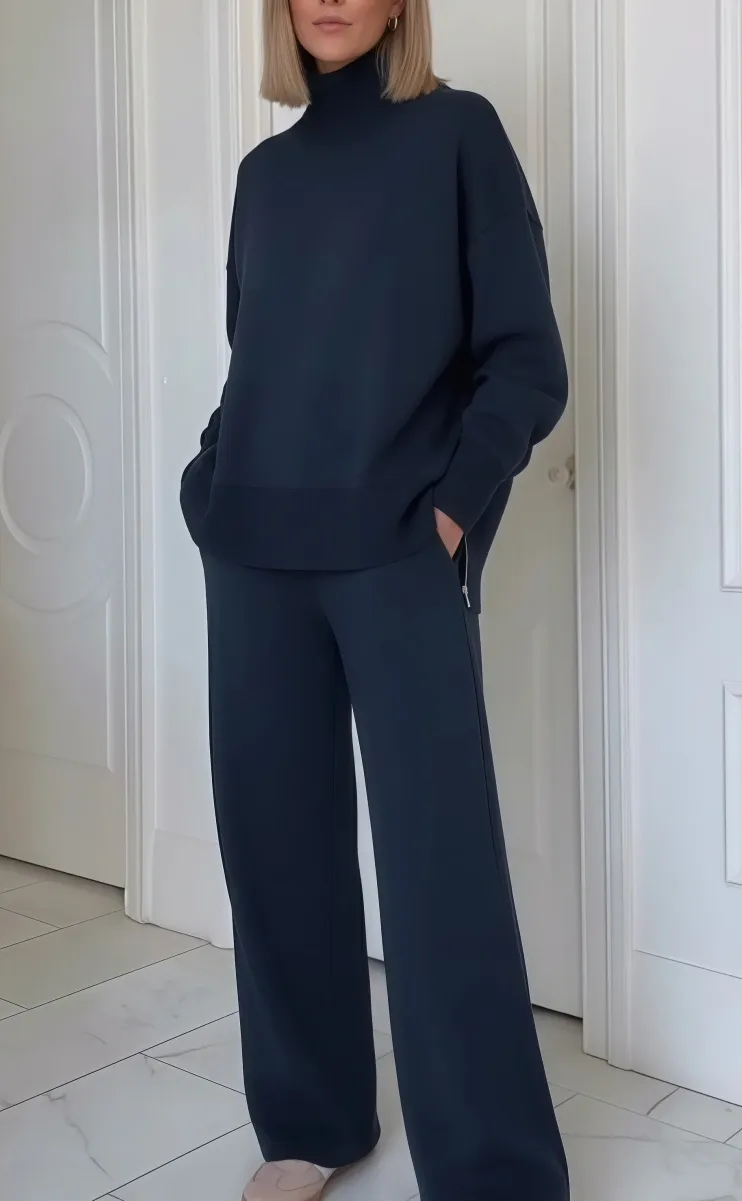 🔥Casual Travel Stand Collar Side Zipper Top Straight Pants Two-Piece Set