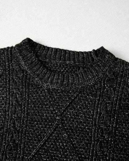 Round Neck Long Sleeve Drop Shoulder Pullover Sweater Casual Loose Fit Cable Knit Mid-length Sweater