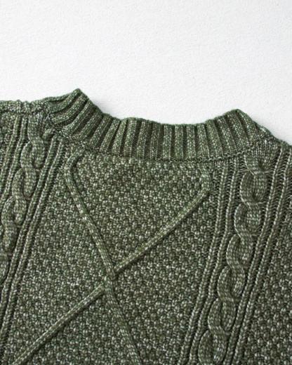 Round Neck Long Sleeve Drop Shoulder Pullover Sweater Casual Loose Fit Cable Knit Mid-length Sweater