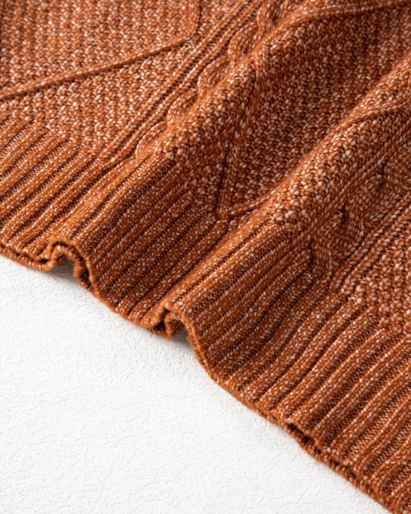 Round Neck Long Sleeve Drop Shoulder Pullover Sweater Casual Loose Fit Cable Knit Mid-length Sweater