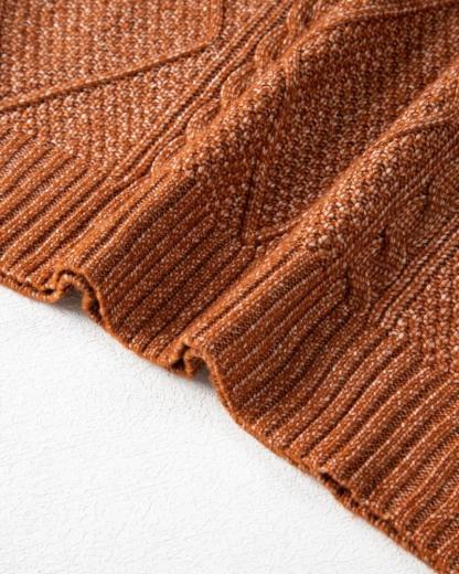 Round Neck Long Sleeve Drop Shoulder Pullover Sweater Casual Loose Fit Cable Knit Mid-length Sweater