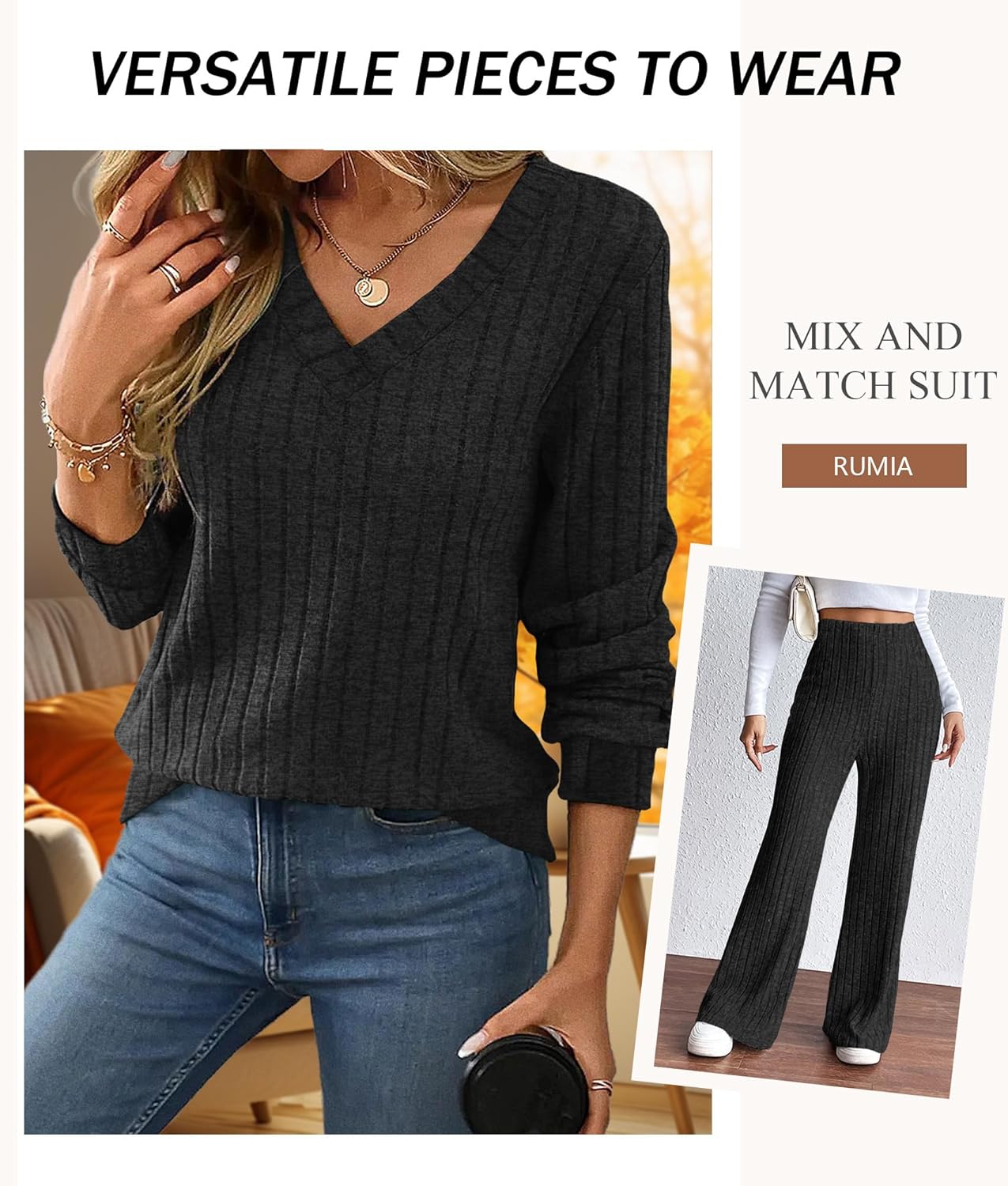 RUMIA Fall Outfits for Women 2025 Vacation Matching Sweater Lounge Sets (S-2XL)