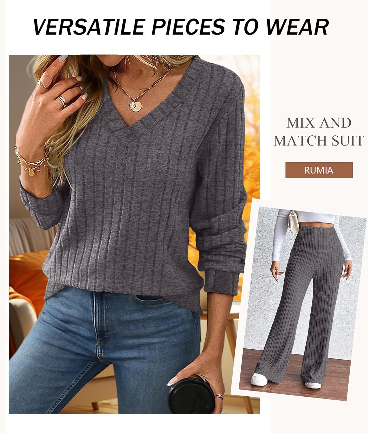 RUMIA Fall Outfits for Women 2025 Vacation Matching Sweater Lounge Sets (S-2XL)